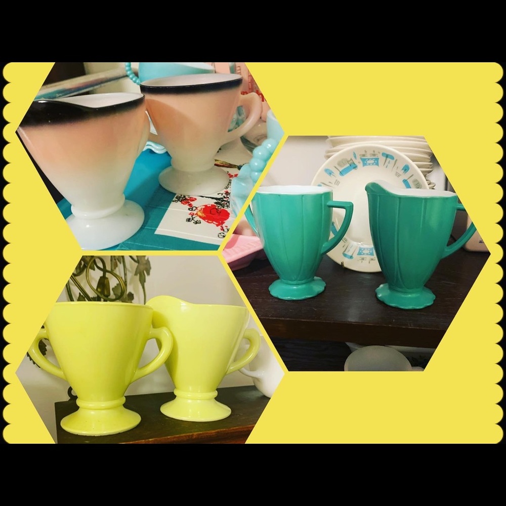 Vintage Hazel atlas cream and sugar sets. 3 styles available.